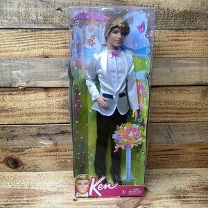 Barbie.. 2011 Fairytale Magic Wedding Groom Ken Tuxedo White Jacket Pink Bow Tie